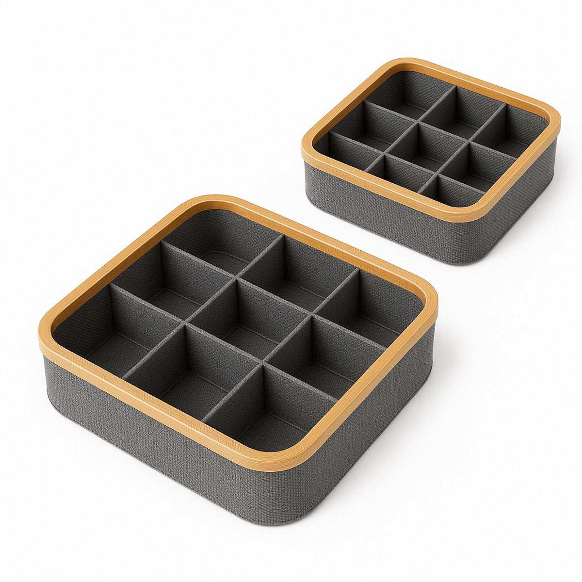Alpina opbergmand met 9 vakken - kast organizer - bamboe en polyester - 30 x 30 x 9 cm - 6 liter