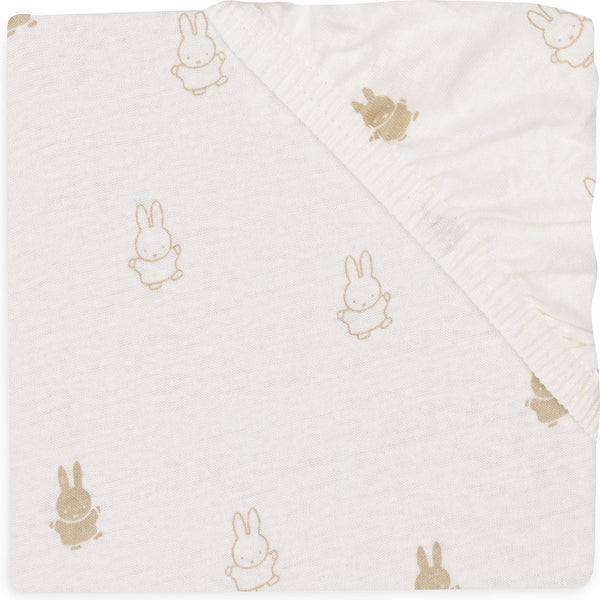 Jollein x nijntje - hoeslaken jersey 60x120cm - wieg, ledikant, babybed - happy miffy - nougat