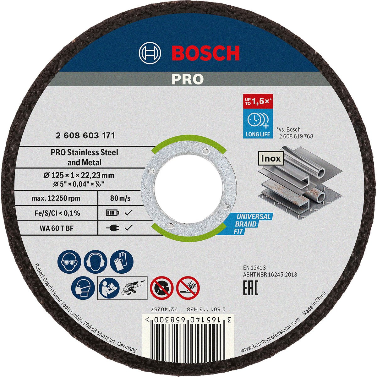 Bosch doorslijpschijf recht standard for inox - rapido 125mm - 10stuks