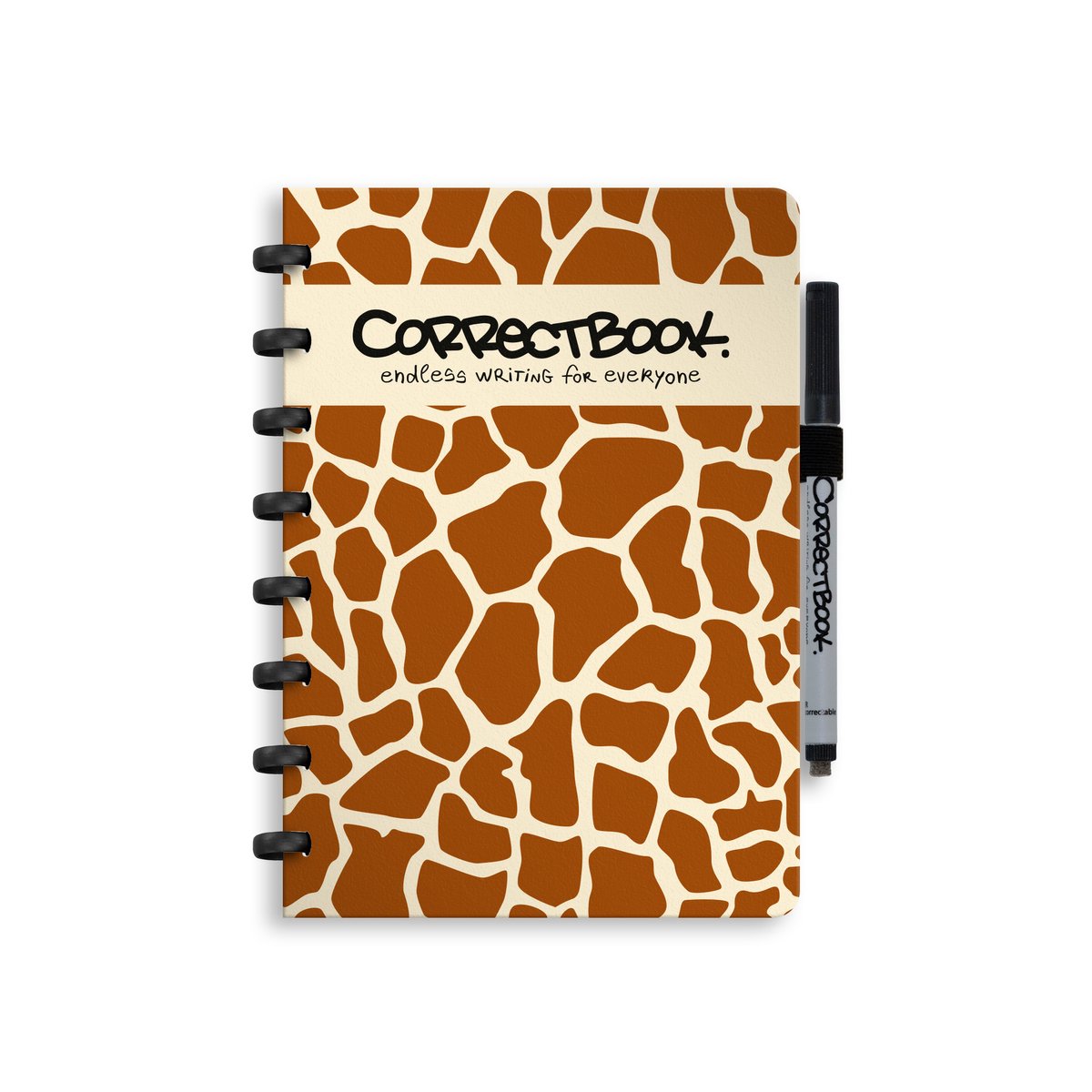 Correctbook a5 uitwisbaar notitieboek – curious giraffe – blanco – herbruikbaar schrift – inclusief pen wisdoekje – aanvulbaar met extra pagina’s