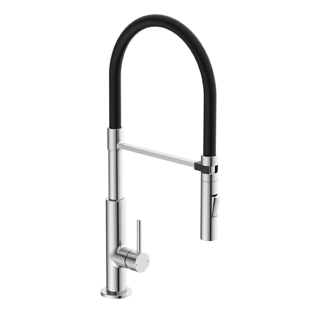 Schütte stilo design keukenkraan - mengkraan - hoge, draaibare uitloop - uittrekbare mousseur - zijdelingse greep - soft-touch slang, chroom zwart