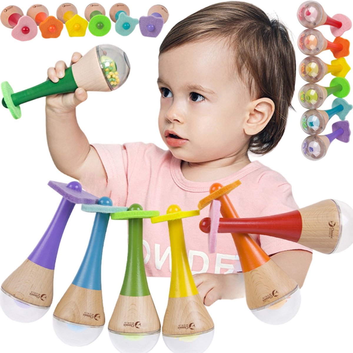 Klassieke wereld houten regenboogmaracas