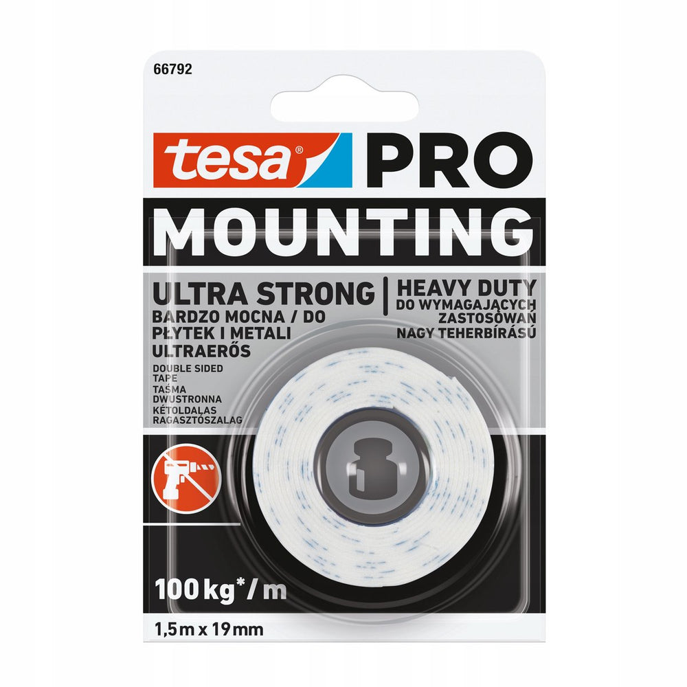 Tesa mounting-pro serie - dubbelzijdige montagetape - 1.5m x 19mm - ultra-sterk - pe schuim