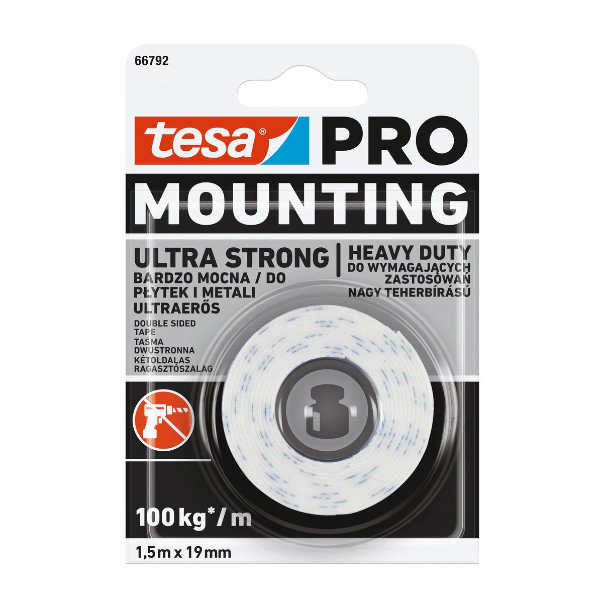 Tesa mounting-pro serie - dubbelzijdige montagetape - 1.5m x 19mm - ultra-sterk - pe schuim