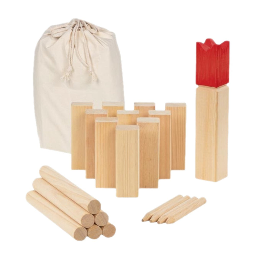 Goki houten kubb spel in katoenen zak, 21dlg.