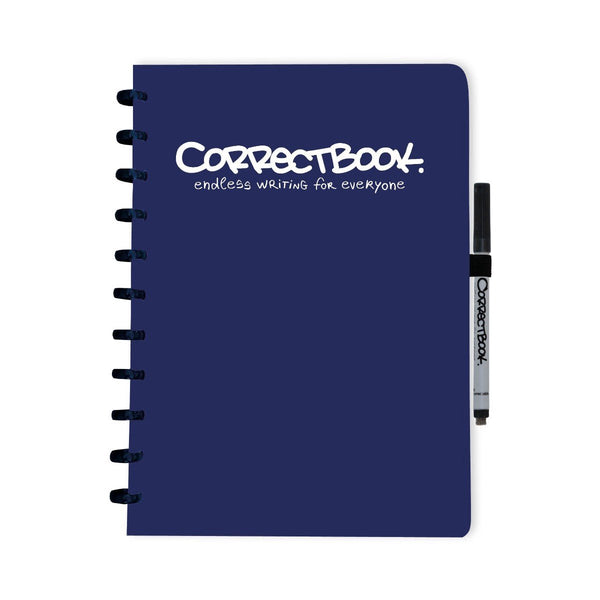 Correctbook a4 uitwisbaar notitieboek – herbruikbaar schrift – midnight blue – blanco – inclusief pen wisdoekje – aanvulbaar met extra pagina’s