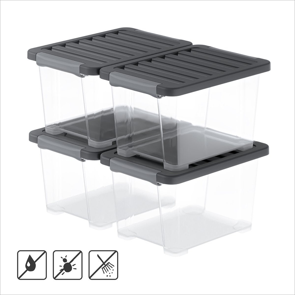 Rotho core pro - opbergboxen - set van 4 - stapelbaar - 15 ltr
