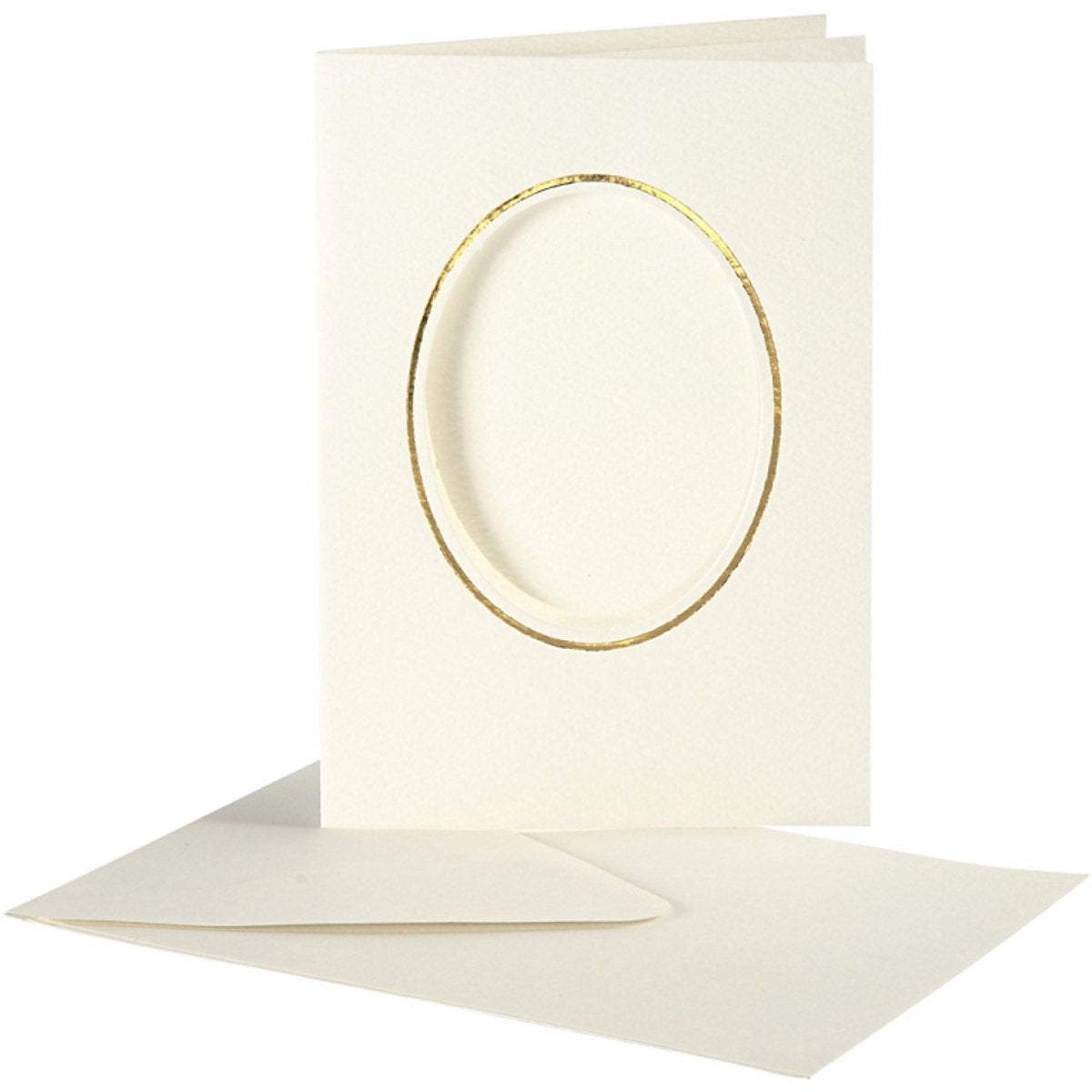 Creativ company cc passepartout card, oval with gold border, card size 10,5x15 cm, envelope size 11,5x16,5 cm, off-white, 10 set 1 pack