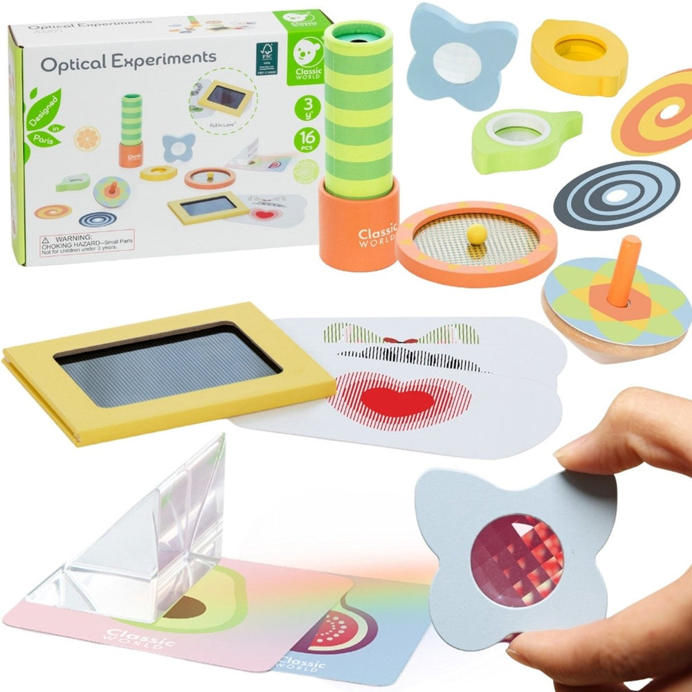 Klassieke wereld optische experimenten houten speelset, 16dlg.