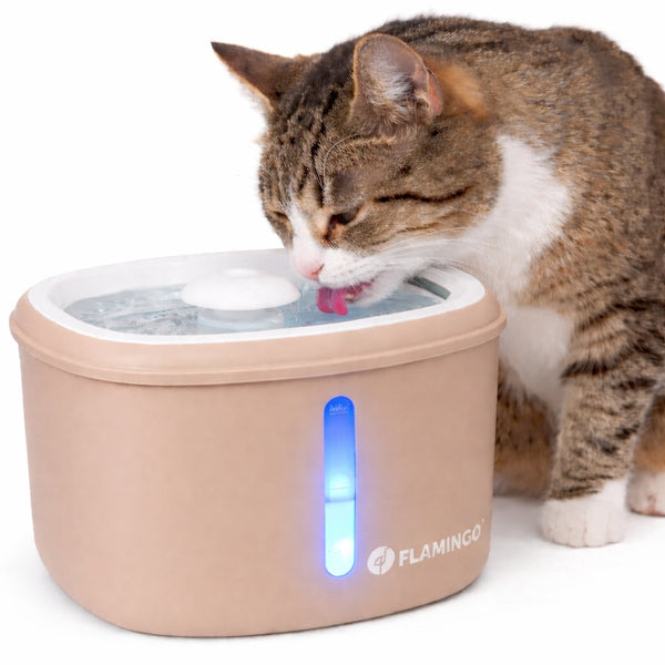 Flamingo drinkfontein kat – hond – 2,5l – beige – met koolstoffilter kunstharsfilter – stille pomp – lichtindicator – usb-kabel 150 cm – finto