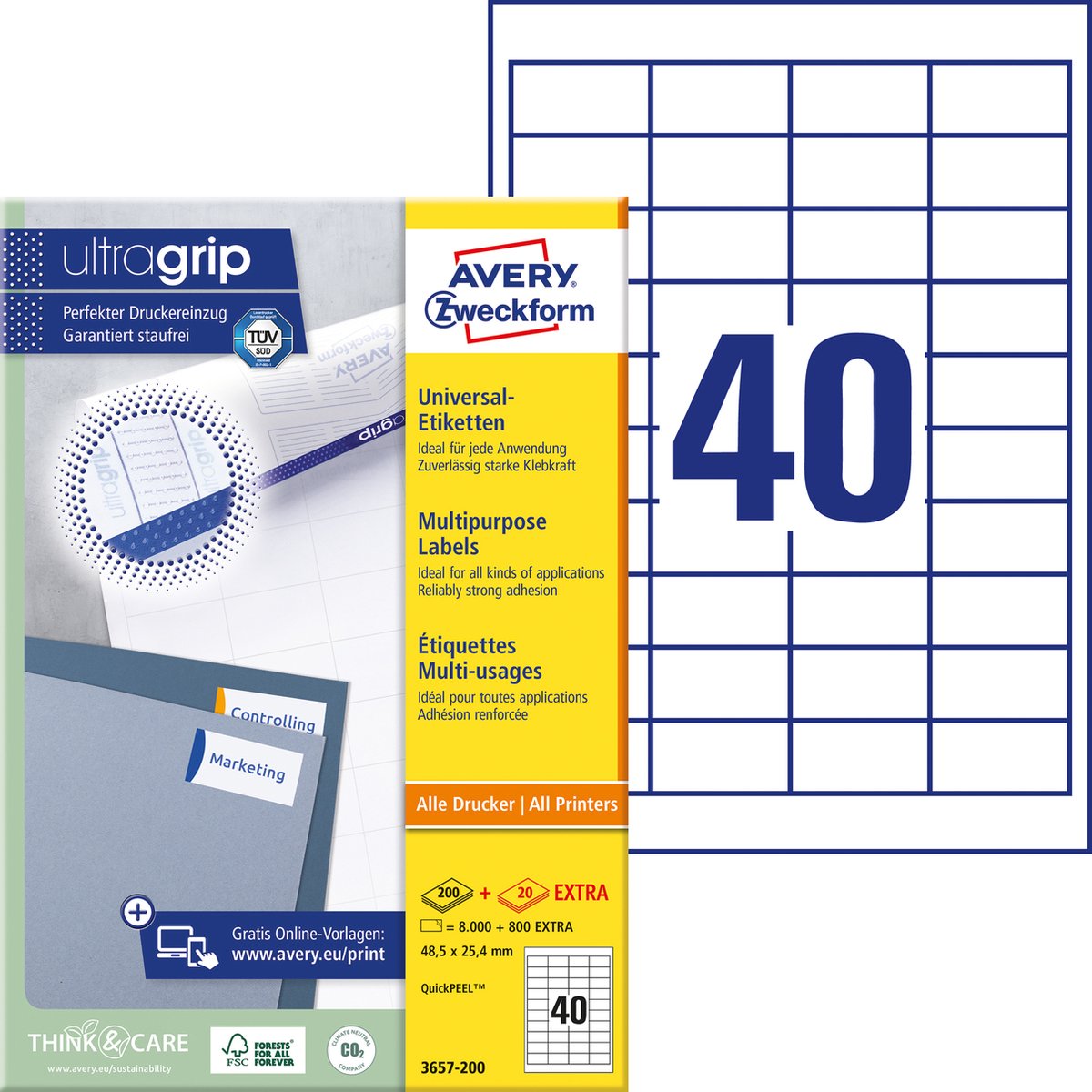 Avery huismerk 3657 universele etiket 48,5x25,4mm