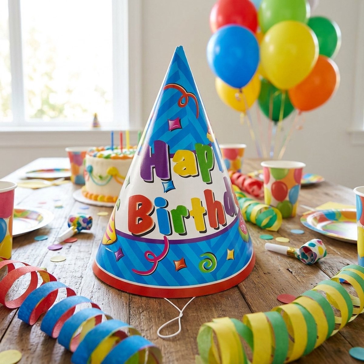 Non-branded party casa feesthoedjes 6 stuks - verjaardag hoedjes met happy birthday opdruk - party hoedjes met elastiek - feestmuts voor verjaardag - verjaardagshoedjes blauw