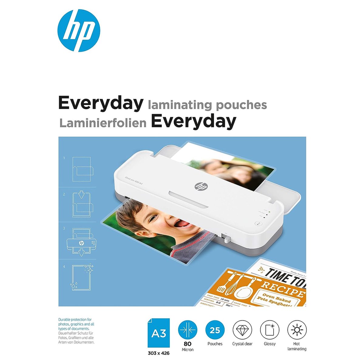 Hp 9152 everyday lamineerfolies a3 - lamineerhoezen voor warm lamineren - transparant - 80 micron - 25 stuks