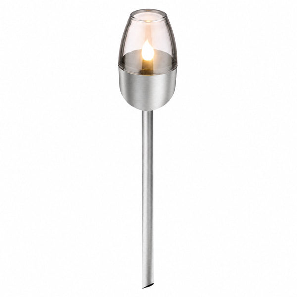 Grundig tuinverlichting led lamp - solar tuinlamp met vlameffect - automatische dag- en nachtsensor - spatwaterdicht ip44 - brandduur van 6 tot 8 uur - afmeting ø6 x 38,5 cm - kleur zilver