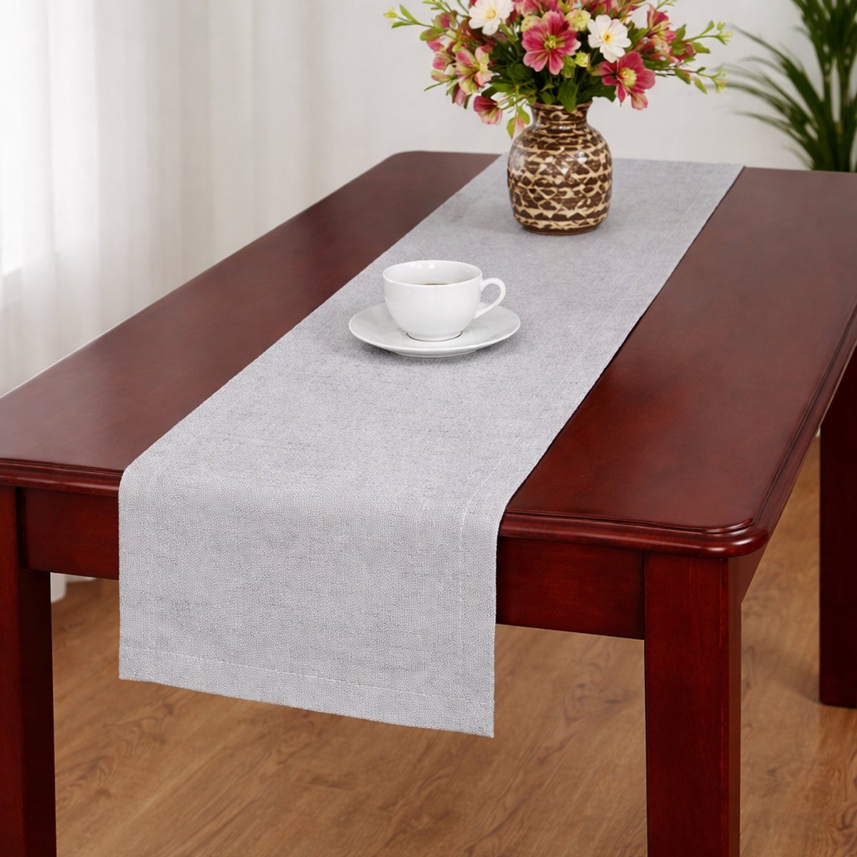 Arti casa tafelloper 35x150 cm - tafelloper lichtblauw effen - tafelloper voor eettafel - langwerpige tafel decoratie - grijs