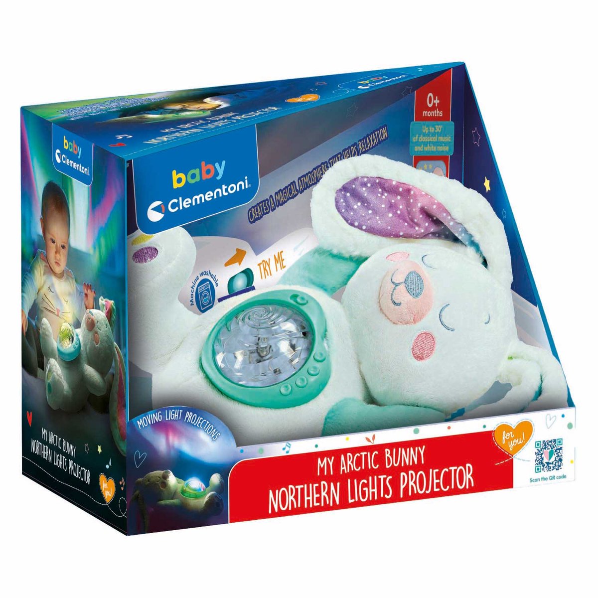 Clementoni - baby speelgoed - knuffel met noorderlicht projector - vanaf 0 maanden