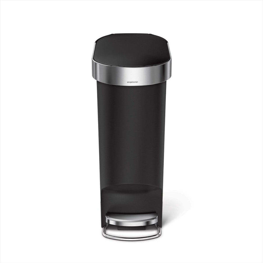 Simplehuman slanke plastic pedaalemmer - 40 liter - met zakkenrand - zwart kunststof