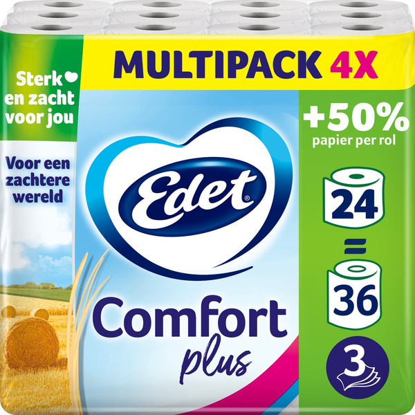 Edet comfort plus toiletpapier - 3-laags - 24 maxi rollen = 36 rollen