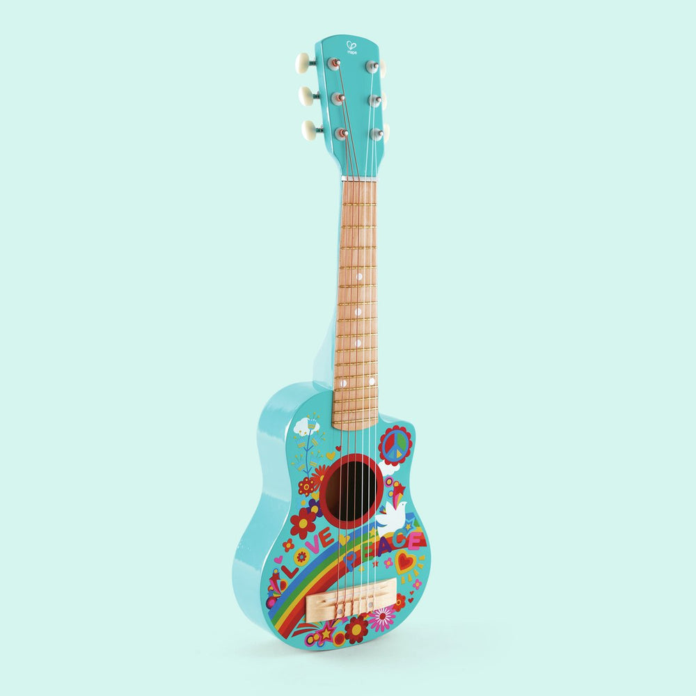 Hape flower power gitaar - houten kindergitaar met nylonsnaren, 3 jaar+