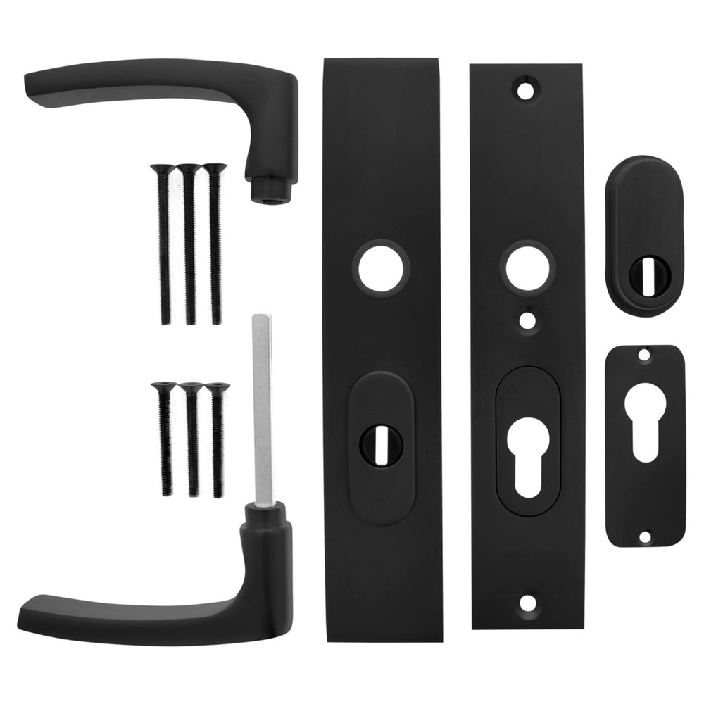 Starx veiligheidsgarnituur - zwart - aluminium - - deurklink en op skg*** met kerntrekbeveiliging 245x50mm pc55 72 zwart