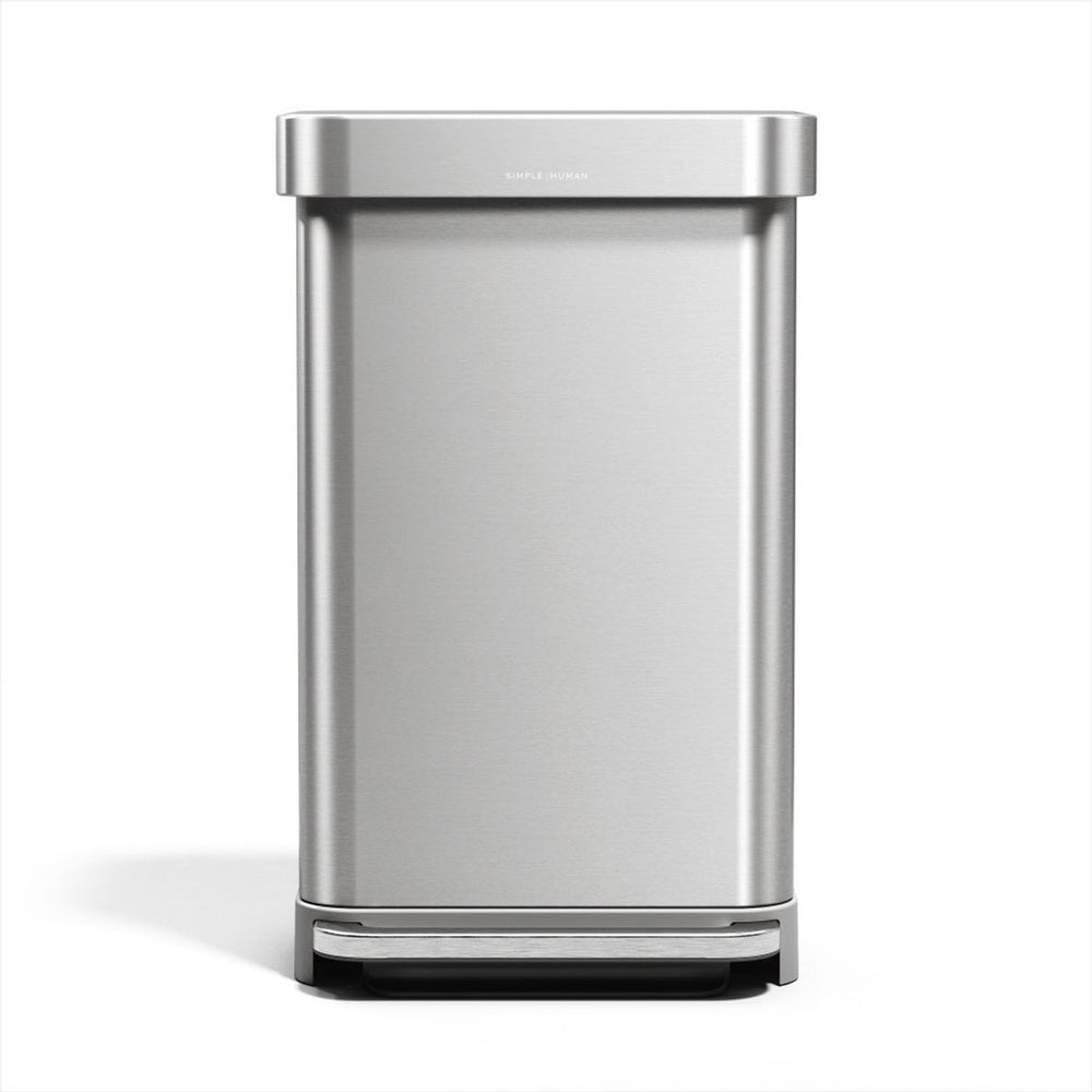 Simplehuman rechthoekige pedaalemmer - 45l - met zakkenhouder - zilver rvs