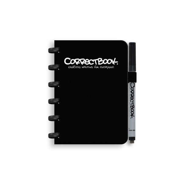 Correctbook a6 uitwisbaar notitieboek – herbruikbaar schrift – ink black zwart – blanco – inclusief pen wisdoekje – aanvulbaar met extra pagina’s
