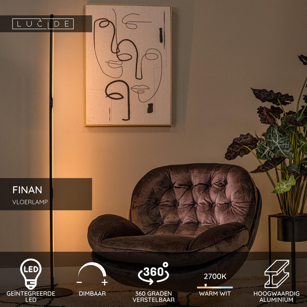 Lucide finan - vloerlamp - led dimbaar - 1x32w 2700k - zwart