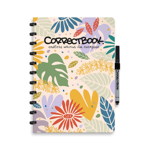Correctbook a4 uitwisbaar notitieboek – botanical beauty – gelinieerd – herbruikbaar schrift – inclusief pen wisdoekje – aanvulbaar met extra pagina’s
