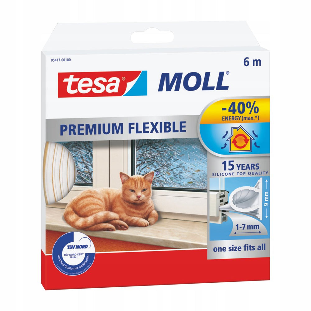 Tesa moll premium flexible - silicone pakkingen - 6m - wit - omega-profiel