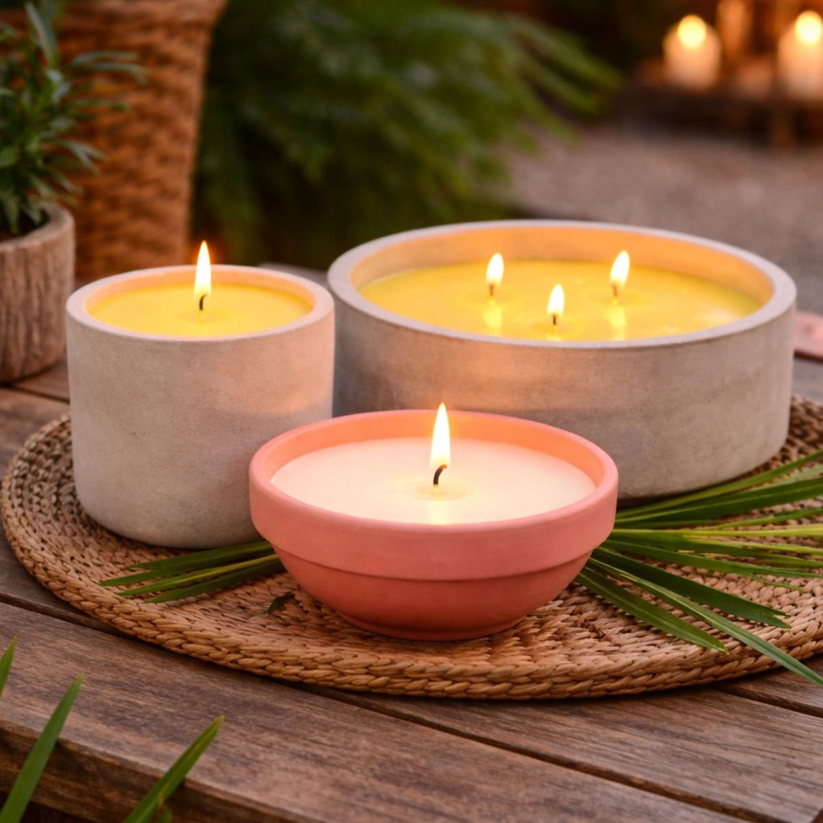 Arti casa citronella stompkaars in terracotta schaal - citrus-fruitige geur - werkt muggenwerend voor gebruik buitenshuis - diameter 23,2 cm - hoogte 8 cm - kleur roze en wit