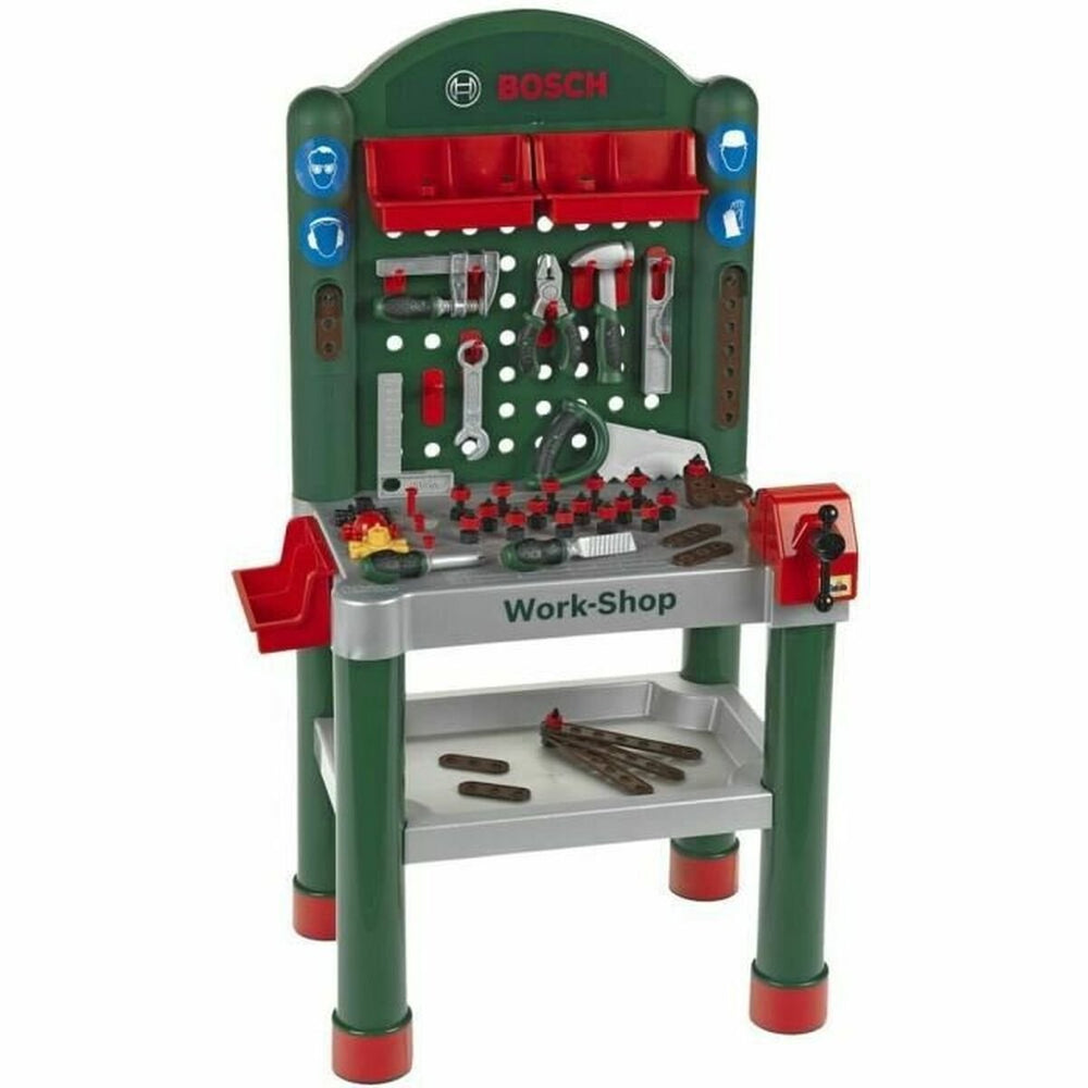 Klein toys bosch mini multifunctionele speelgoed werkbank – met 79 accessoires – werkblad met leerfunctie – donkergroen