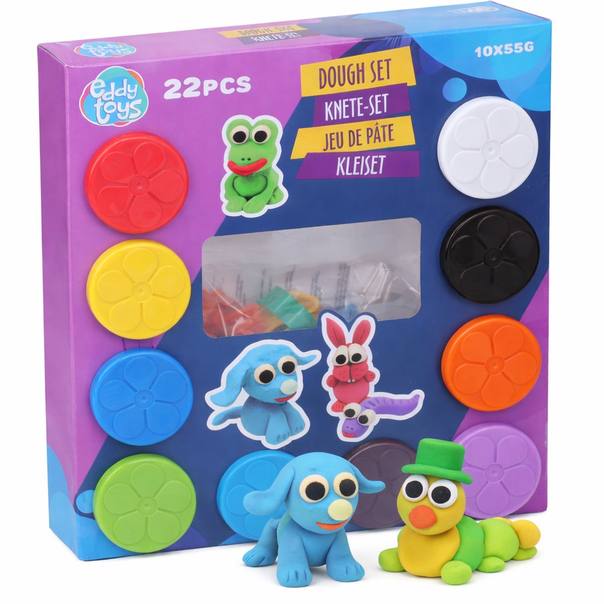 Merkloos sans marque eddy toys kleiset 22 delig - klei set met 10 potjes klei 55 gram en 12 vormpjes - klei voor kinderen - knutsel klei set