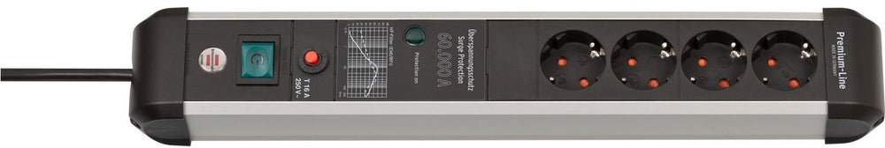 Brennenstuhl premium-protect-line 60.000a stekkerdoos met overspanningsbeveiliging 4-voudig 3m h05vv-f 3g1,5