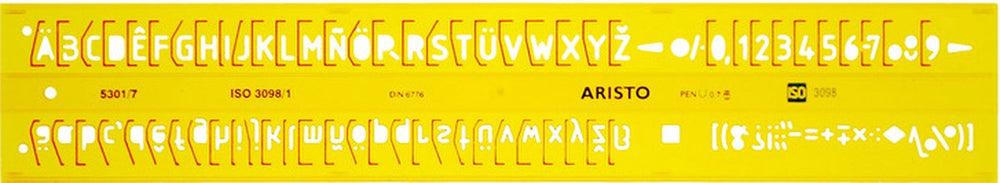 Aristo lettersjabloon - afmetingen 180x40mm - letterhoogte 7mm - h-profiel - oranje transparant - ar-5301 7
