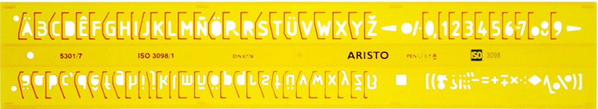 Aristo lettersjabloon - afmetingen 180x40mm - letterhoogte 7mm - h-profiel - oranje transparant - ar-5301 7