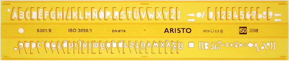 Aristo lettersjabloon - afmetingen 180x40mm - letterhoogte 5mm - h-profiel - oranje transparant - ar-5301 5