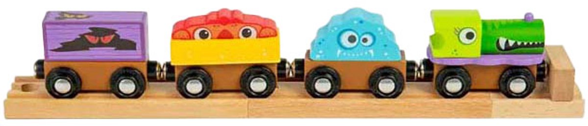 Bigjigs houten monstertrein, 4dlg.