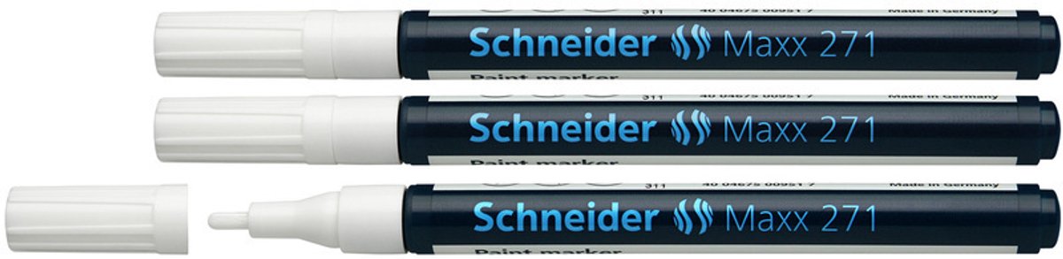 Schneider schrijfwaren schneider lakmarker - maxx 271 - 1-2 mm - wit - 3 stuks - s-127149-3