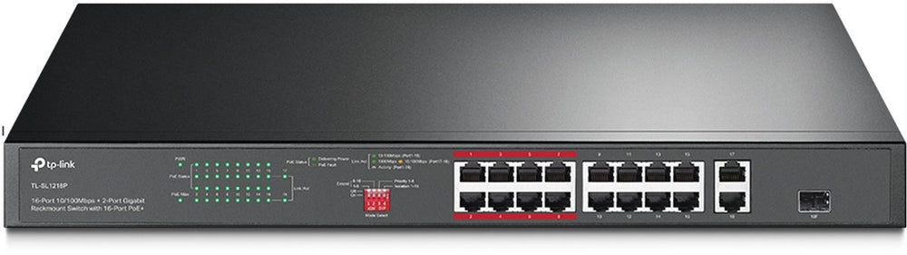Tp-link tl-sl1218p netwerk-switch unmanaged gigabit ethernet (10 100 1000) power over ethernet (poe) 1u zwart