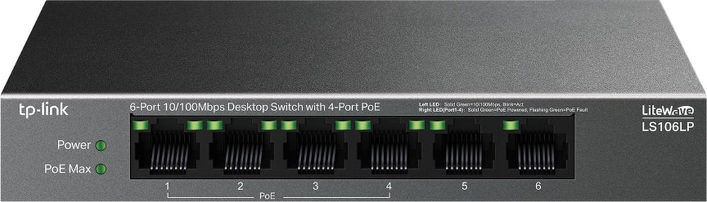 Tp-link litewave ls106lp - netwerkswitch - unmanaged - poe - 6-poorten