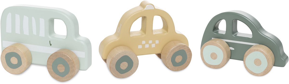 Jollein baby houten auto op wielen - 3 stuks - houten speelgoed