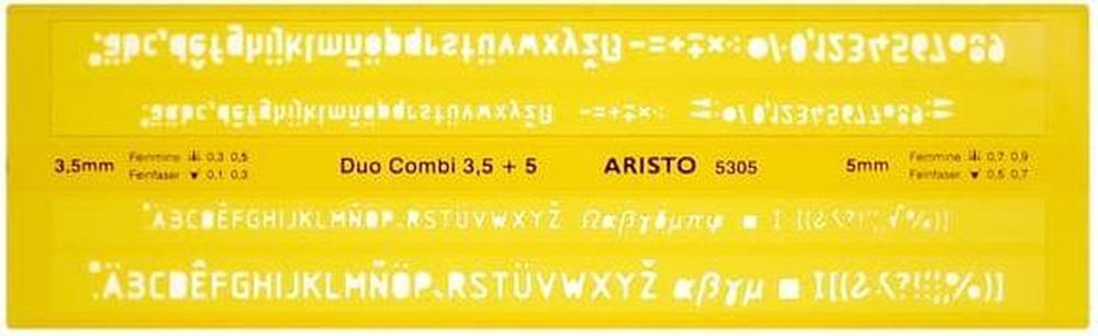 Aristo lettersjabloon duo-combi - afmetingen 245x75mm - letterhoogte 3.5 5mm - h-profiel - oranje transparant - ar-5305
