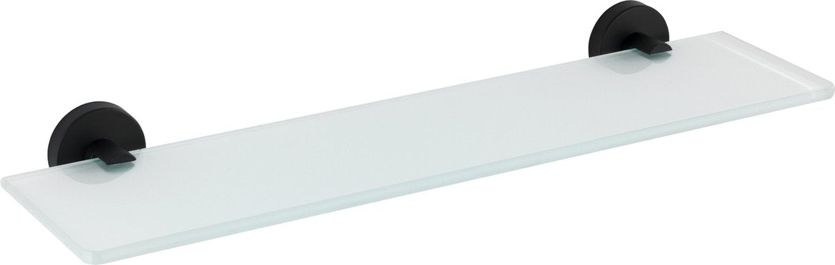 Wenko glazen planchet bosio rvs zwart mat 47cm breed - planchet badkamer - glasplank