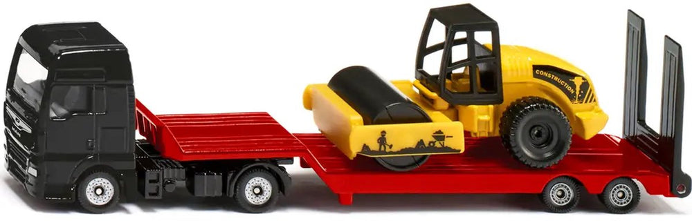 Siku 1760, man vrachtwagen met dieplader en wals, 1:87, metaal kunststof, veelkleurig, speelgoedset, ontkoppelbare dieplader, beweegbare wals