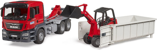 Bruder, miniature truck of the man tgs truck with container, red
