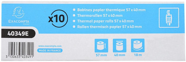 Exacompta 60x rollen voor bank- en betaalkaartterminal 57x40x12x18 - 1 thermische laag 55g m2 zonder bpa's. - wit - 40349e