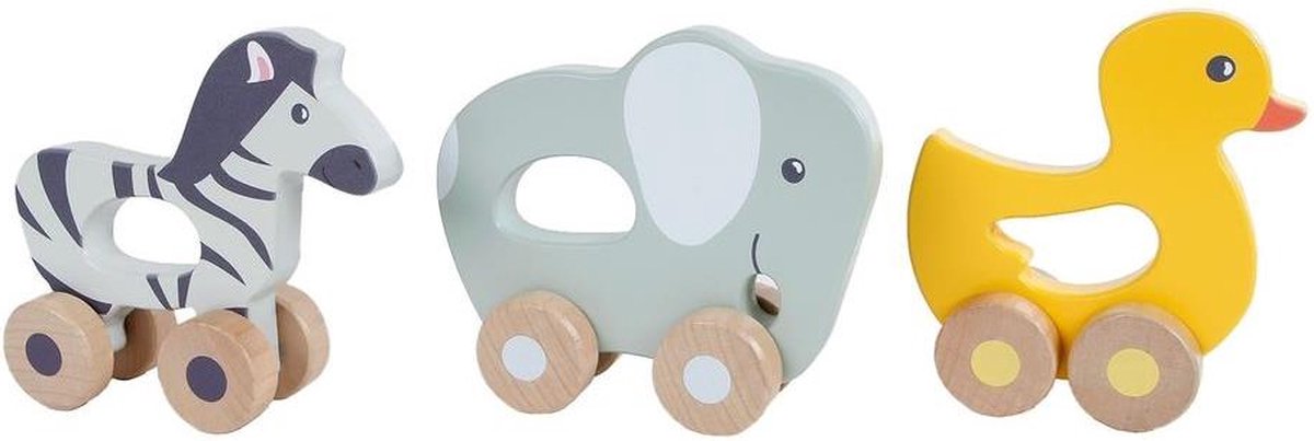 Houten dier op wielen, 13cm