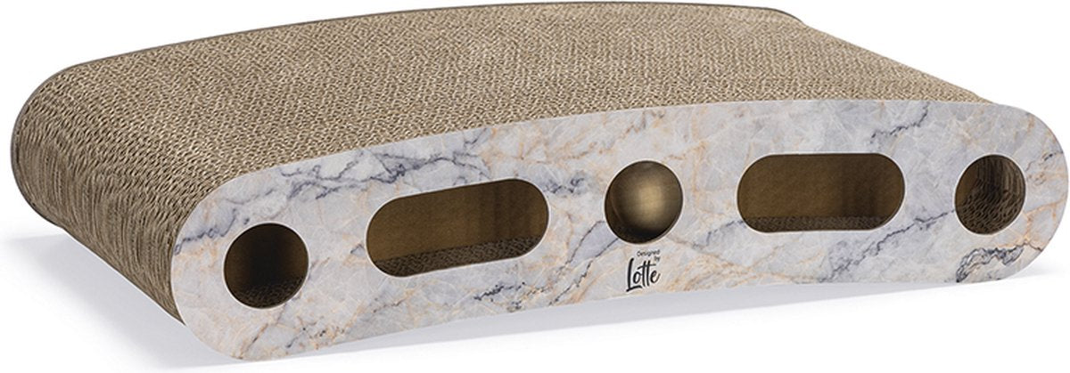 Designed by lotte suvi krabkarton - krabplank - incl balletjes - incl kattenkruid - beige - 46x25x9 cm