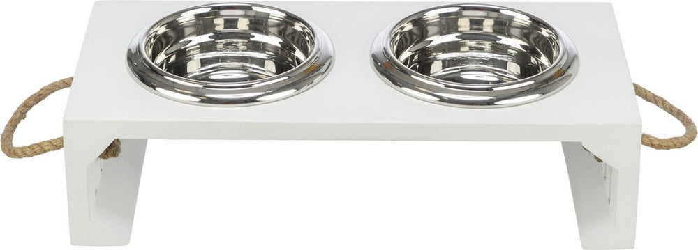 Trixie be nordic set voerbak waterbak hout RVS wit