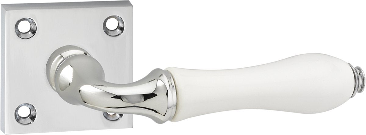 Impresso deurkruk - perth - voor binnen - vierkant met schroeven - chroom - wit - 2 stuks